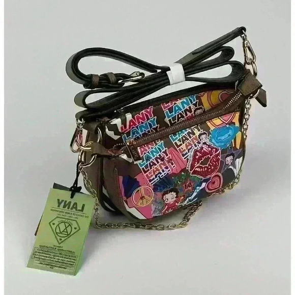 NEW! Betty Boop Womens Lany Vegan Crossbody with Chain Shoulder Bag - Picture 3 of 5